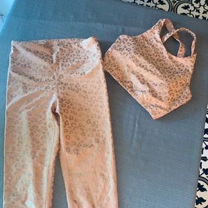 Light pink/tan athletic set w/ silver cheetah print. Size Small. Mono B brand.